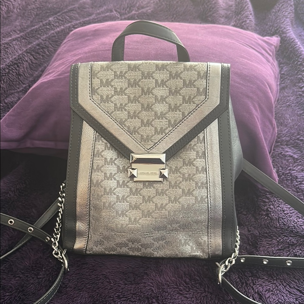 Michael Kors Gray and Silver Backpack